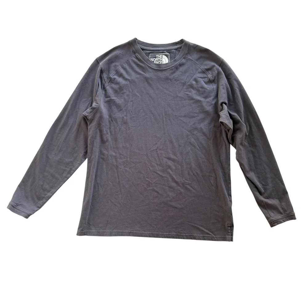 The North Face Men L Gray Cotton Raglan Long Sleeve Crewneck Heritage TShirt Y2K